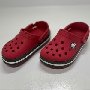 Kids Crocs red with white stripe size 8